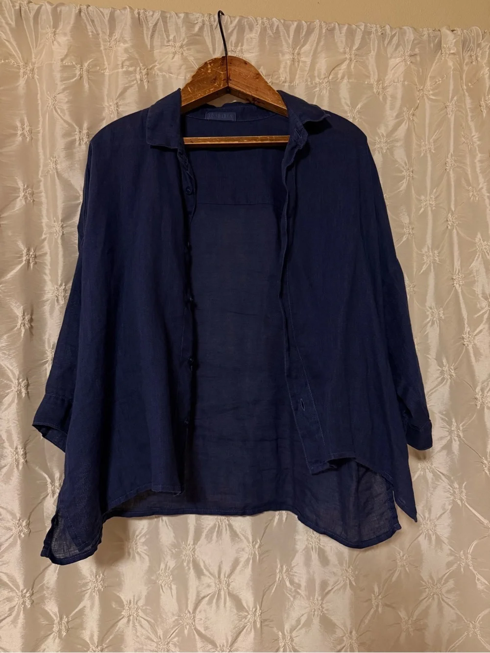 CP SHADES Navy Blue Linen Button Front 2-Piece Midi Shirtdress Dress Top Set